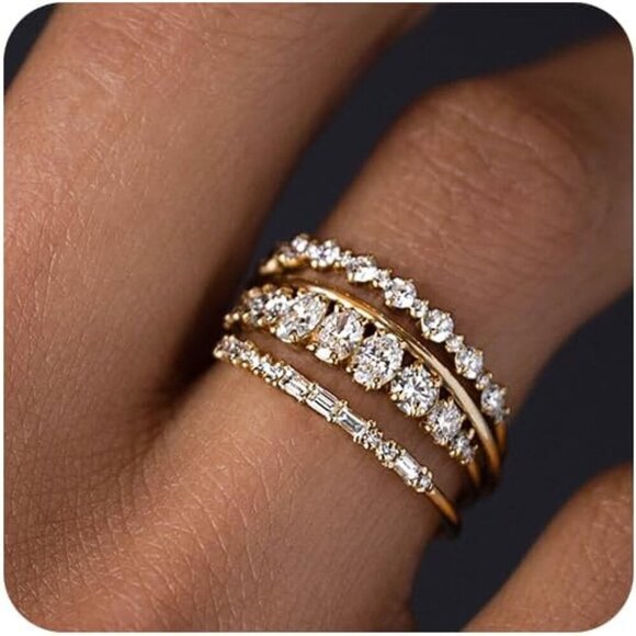 Jewelry - Stackable Gold Rings for Women Non Tarnish Dainty 14K Gold Plated Stacking Cubic